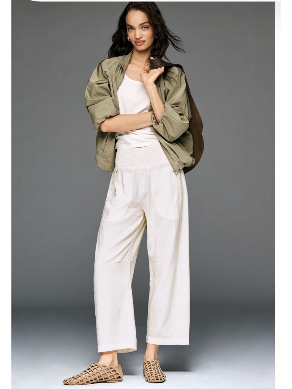 Pilcro The Reese Linen Blend Pull on Barrel Elastic-Waist Pants